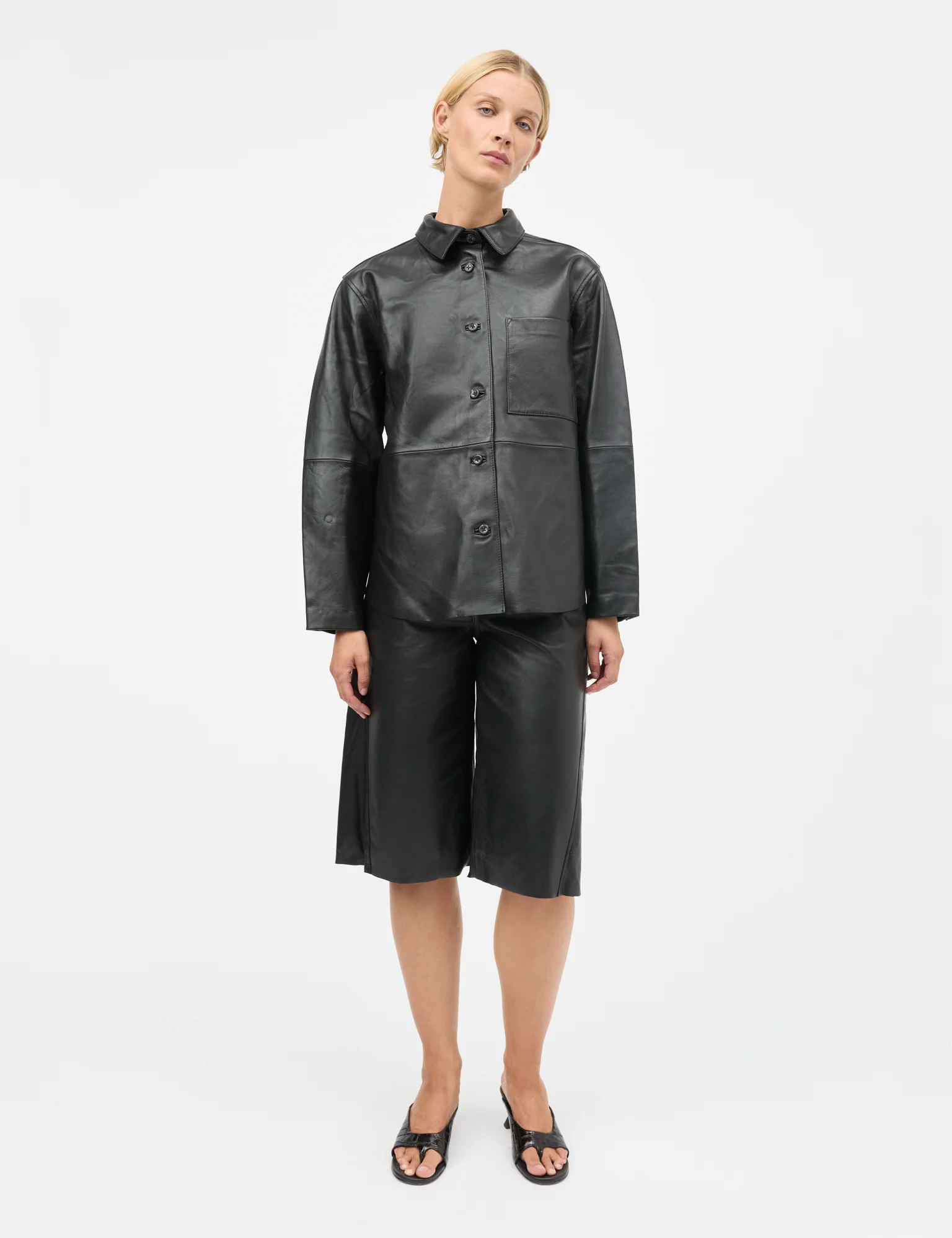Shiny Leather Robyn Shorts, Black - Image 2