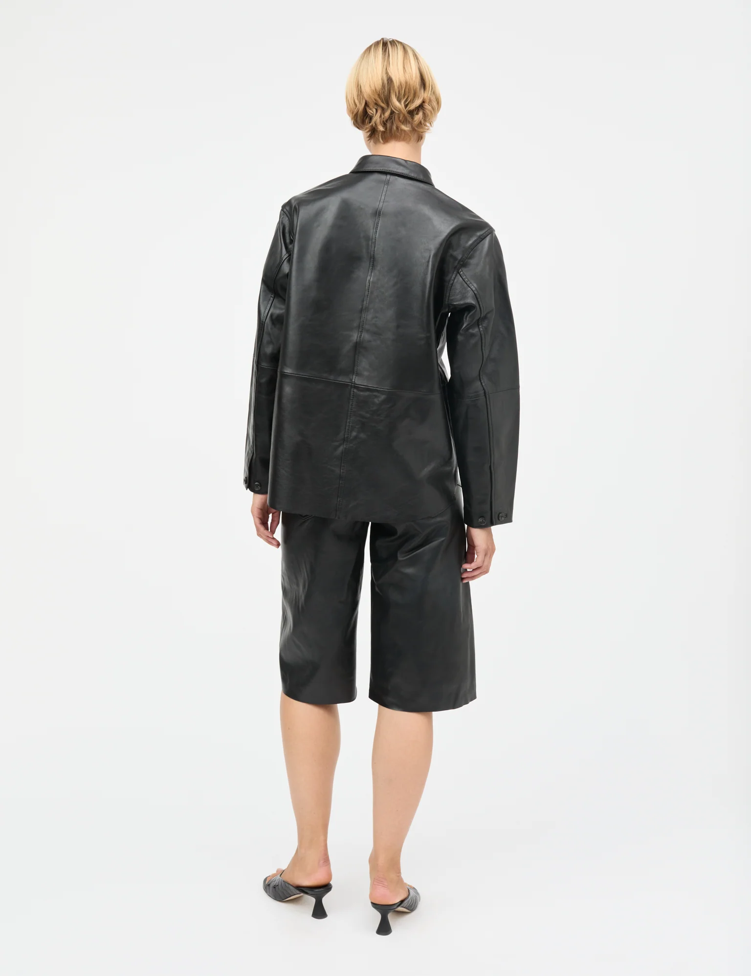 Shiny Leather Robyn Shorts, Black - Image 4