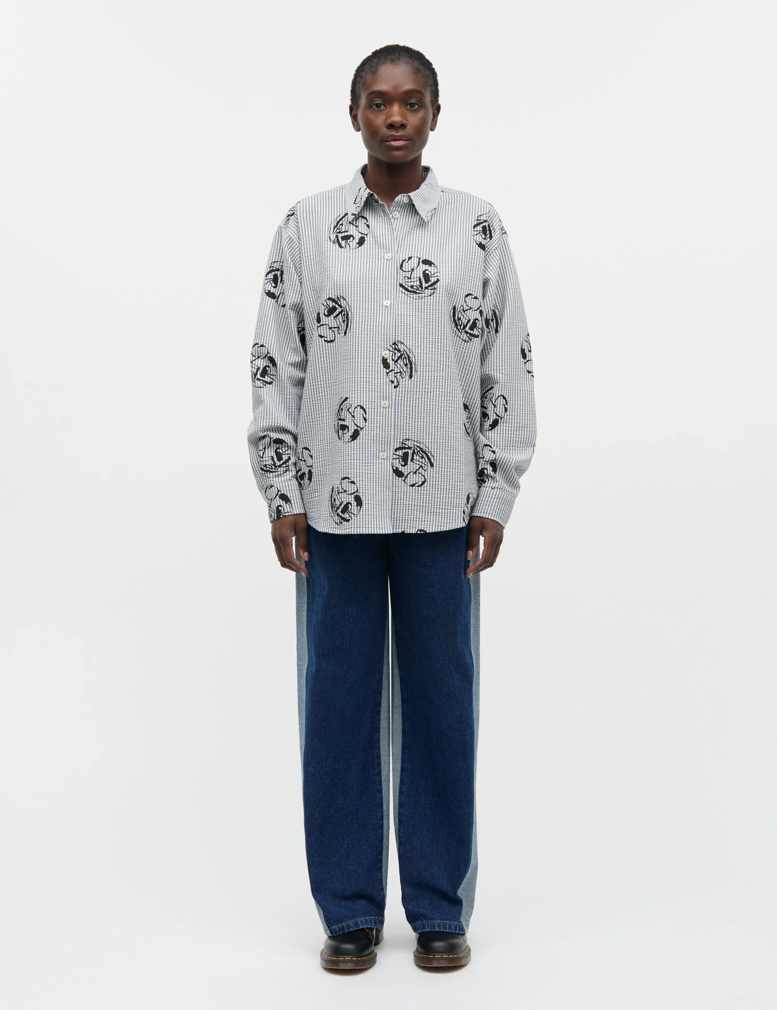 Soft Crease Crelly Shirt AOP, Vintage Indigo/Vanilla Ice