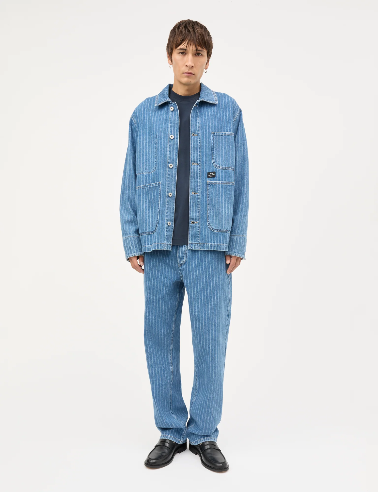 Striped Denim Chore Jacket, Light Blue Wash - Image 2