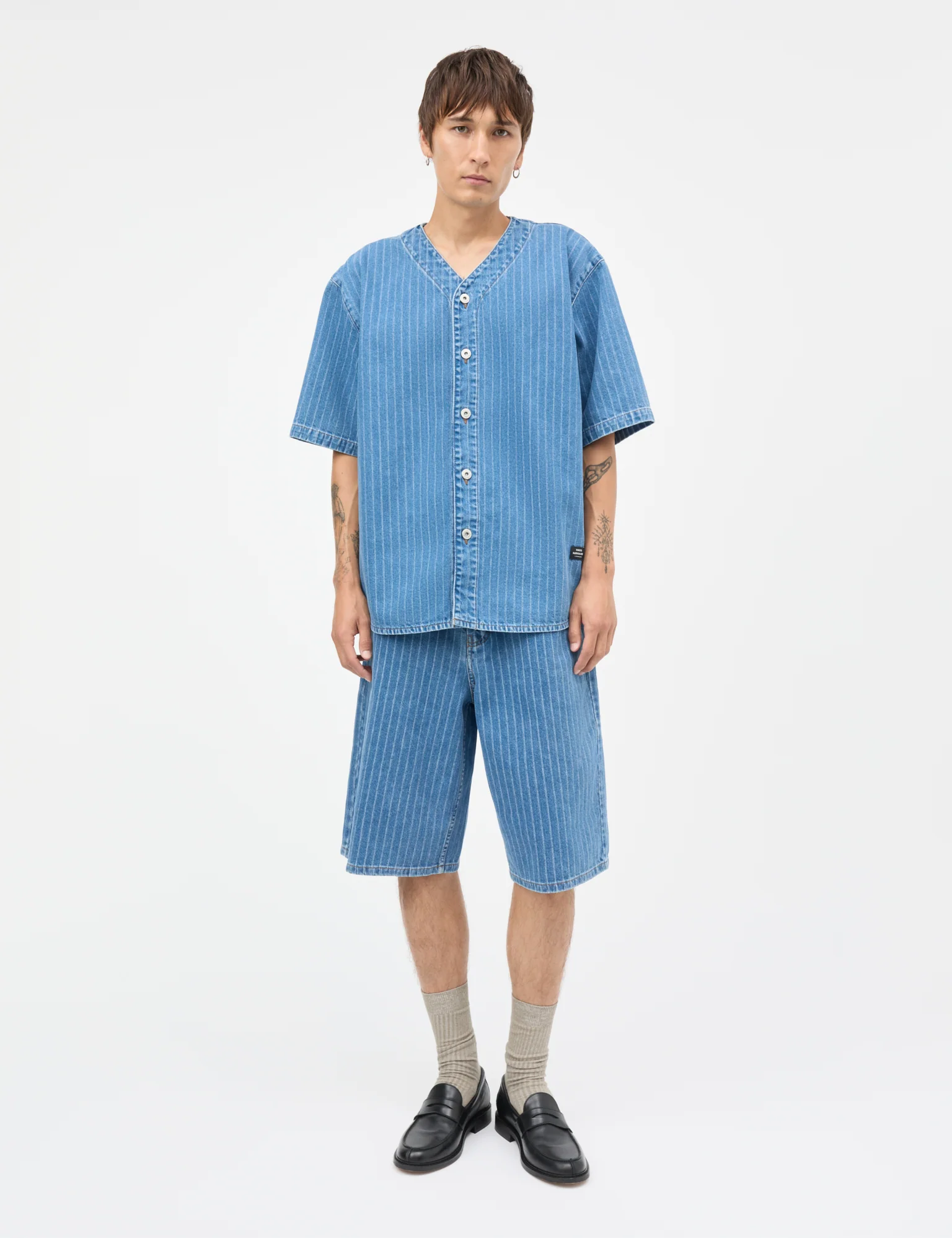 Striped Denim Hannes Shorts, Light Blue Wash - Image 2
