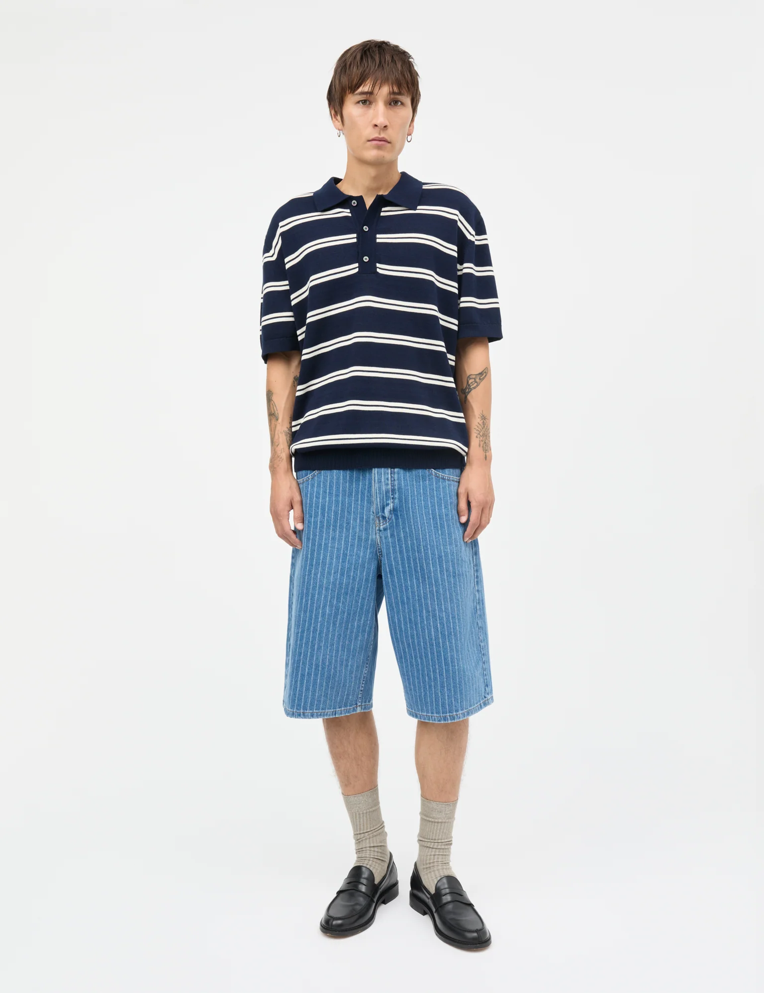 Tight Cotton Tristan Knit SS ST., Sky Captain/Vanilla Ice - Image 2