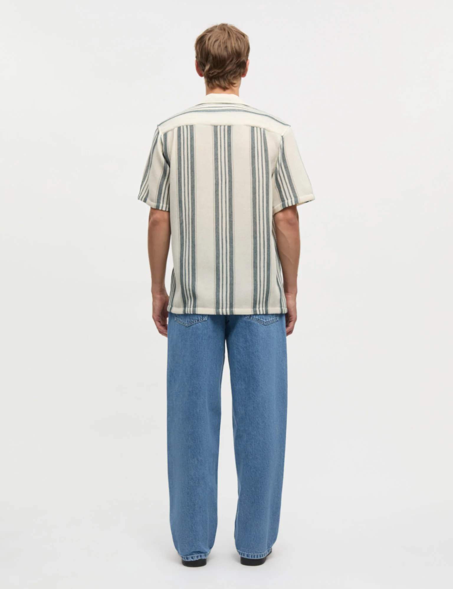 Weave Mesh Kenji  Shirt SS, Vanilla Ice/Deep Sea Stripe - Image 4