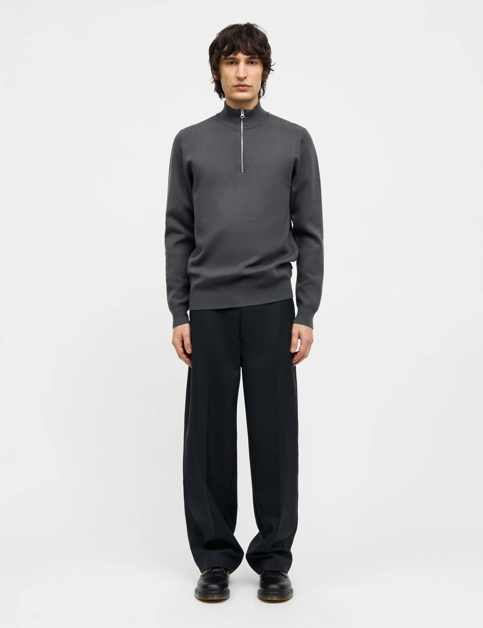 Wool Klemens Half Zip Knit, Charcoal Melange - Image 2
