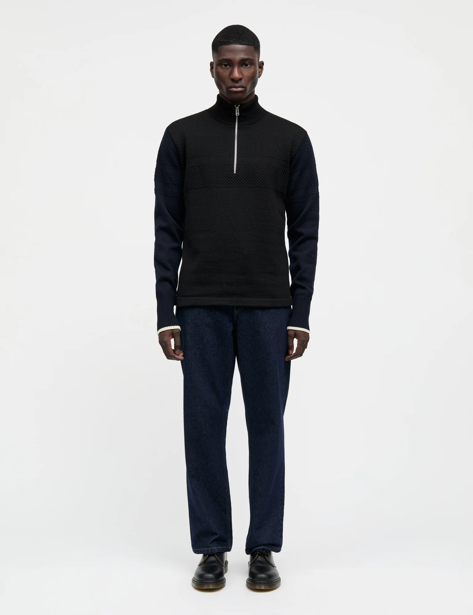 Wool Klemens Half Zip Knit, Parisian Night/Black - Image 2