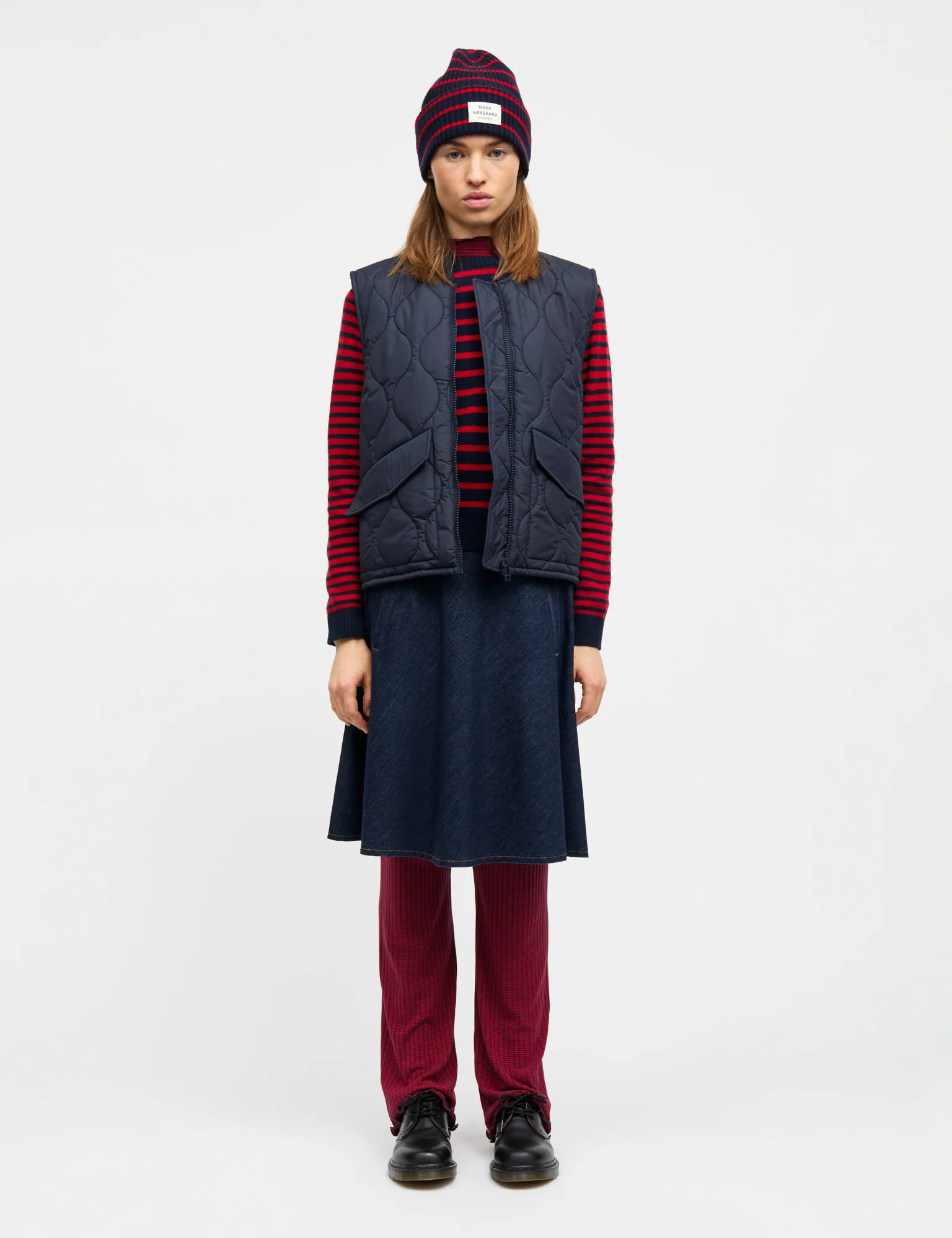 Yota Anju Stripe Beanie, Parisian Night/High Risk Red - Image 3