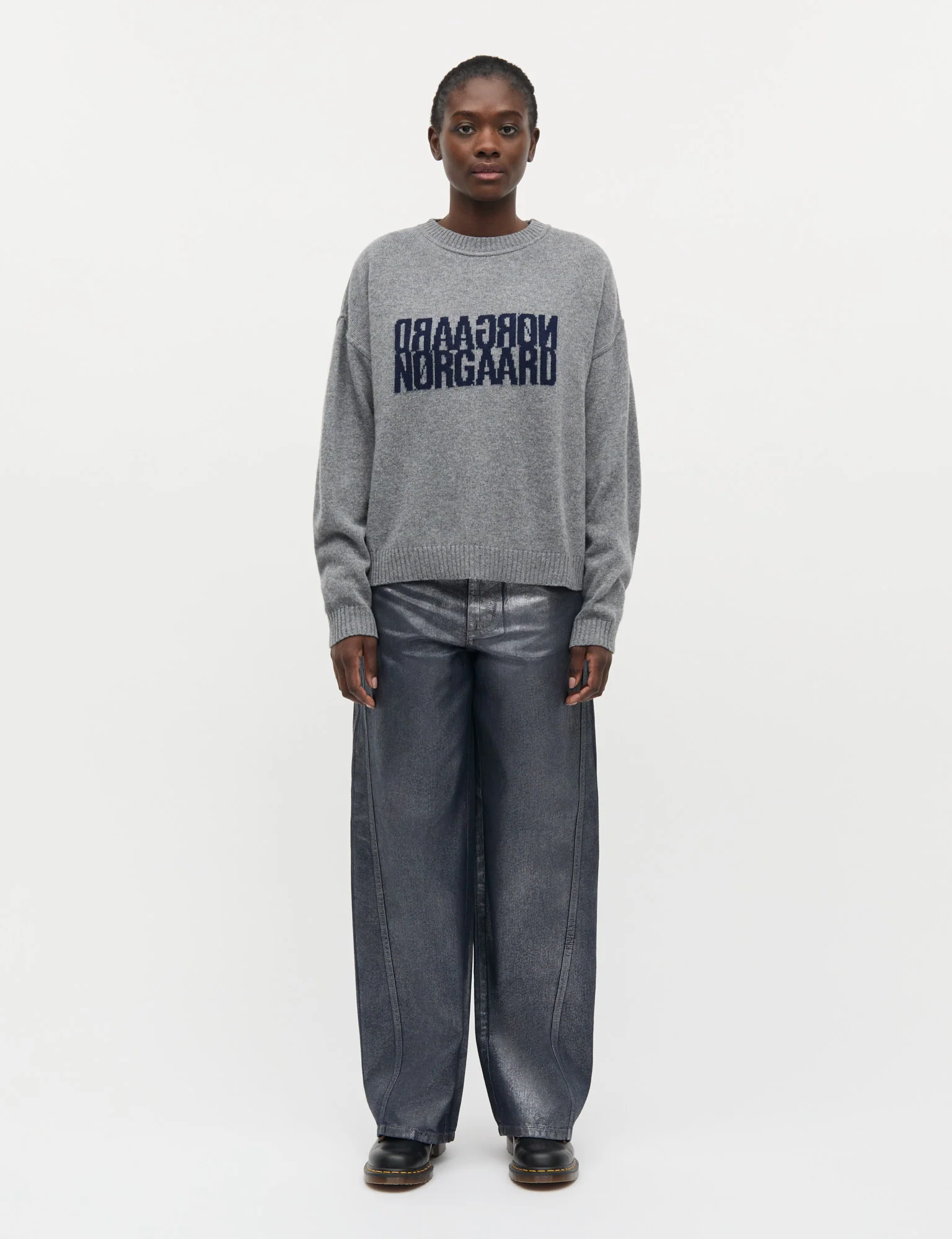 Yota Knit Tilona Sweater, Mid Grey Melange/Parisian Nigh - Image 2